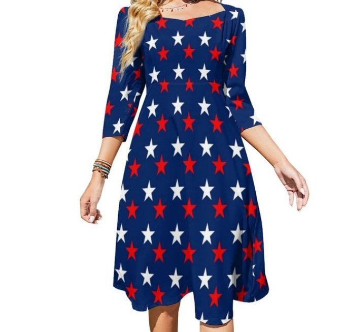 Kvinders Mørkeblå Stjernekjole 70'er Vintage Plus Size