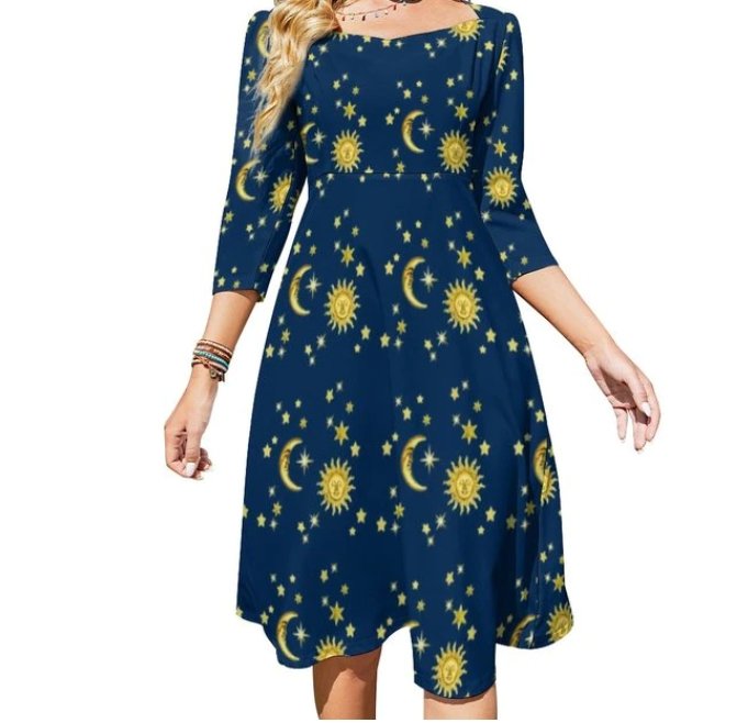 Kvinders Blå Kjole 70'er Vintage Aften