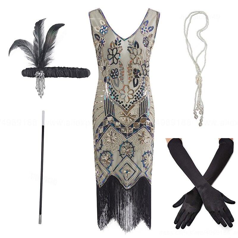 20'er Gatsby Aftenkjole Beige