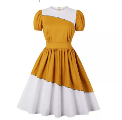 Smuk Gul Og Hvid Kjole Vintage Design