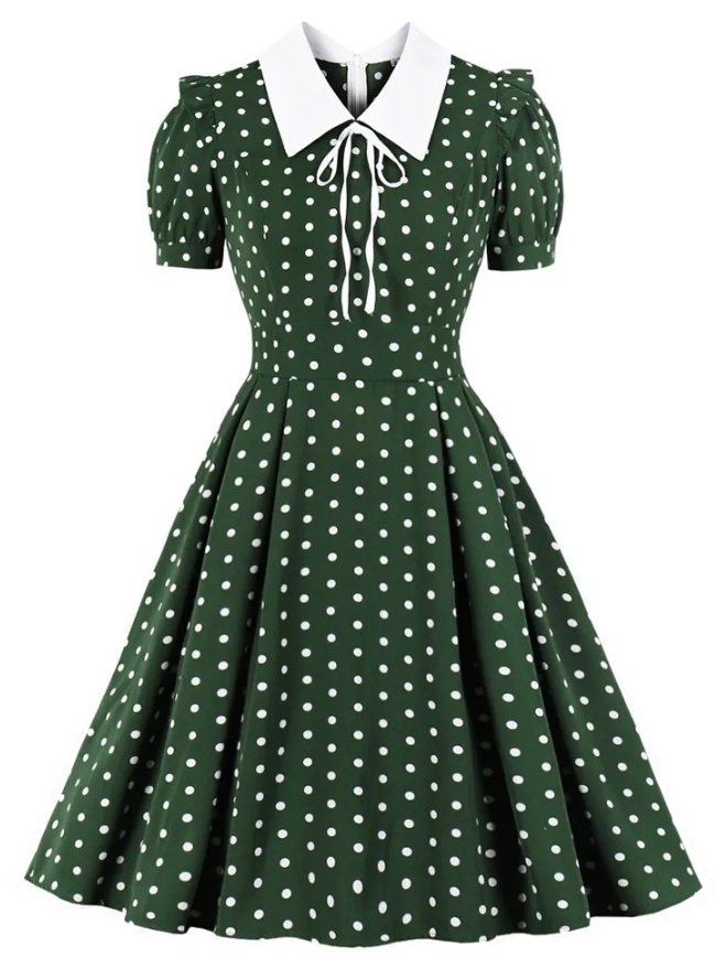 60'er Grøn Polka Dot Kjole