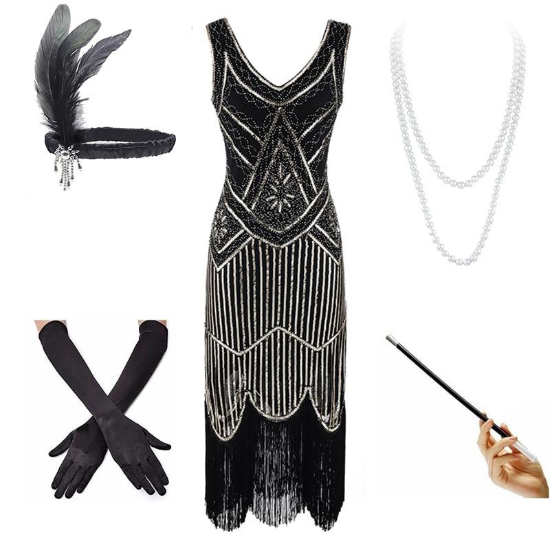 20'er Vintage Sort Og Guld Kjole