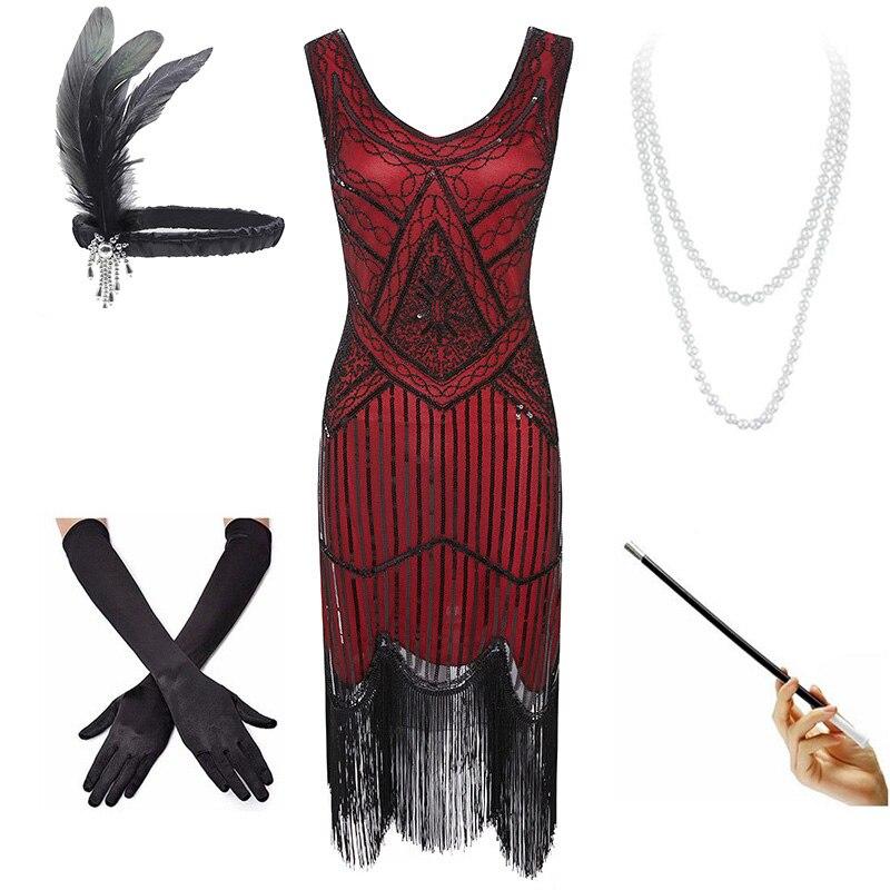 20'er Vintage Rød Og Sort Kjole