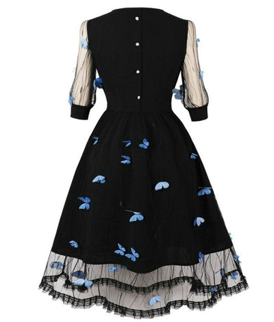 50'er Pin Up Blue Butterflies Dress