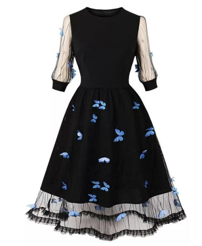 50'er Pin Up Blue Butterflies Dress