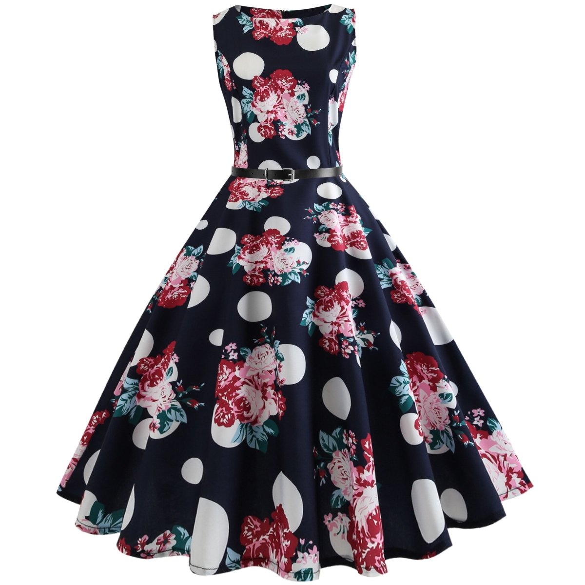 50'er Pin Up Kjole Polka Dots Blomster