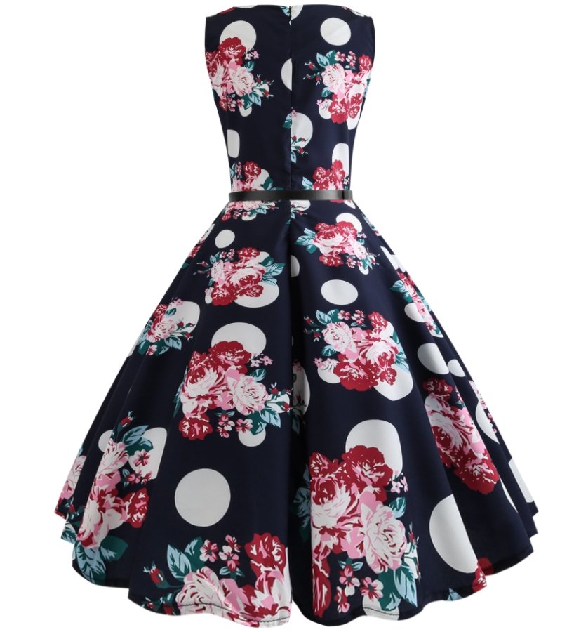 50'er Pin Up Kjole Polka Dots Blomster