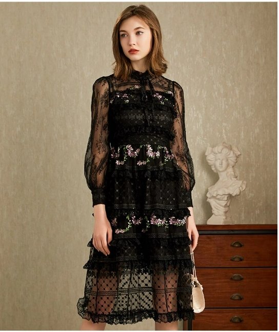 40'er Højhalset Kjole Sort