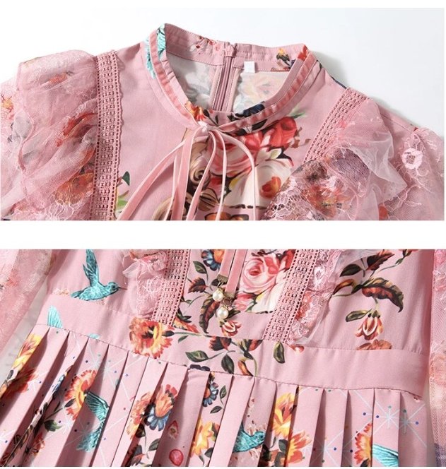 40'er Højtaljet Pink Blomsterkjole