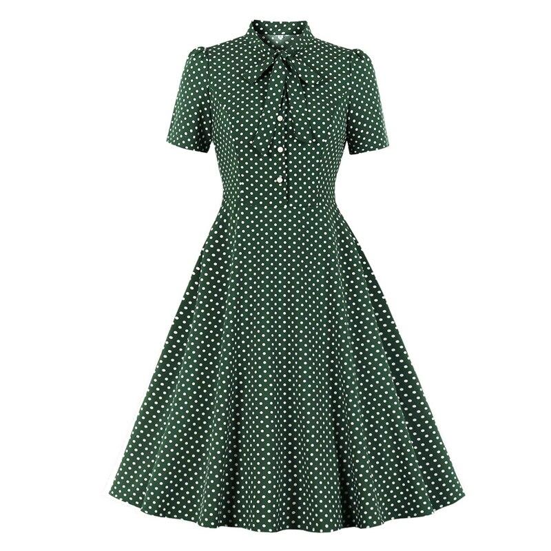 50'er Vintage Grøn Polka Dot Kjole