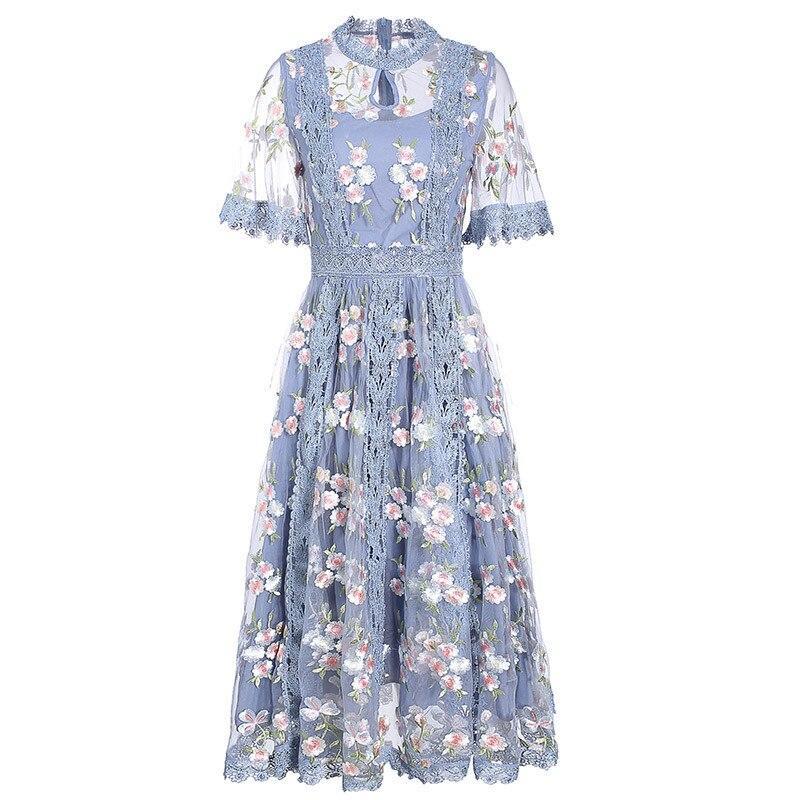 Blå Kjole Vintage Blomster