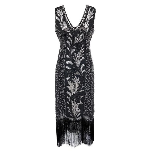 Sort Og Sølv Gatsby Spirit Dress