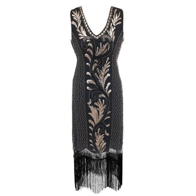 Sort Og Guld Gatsby Spirit Dress