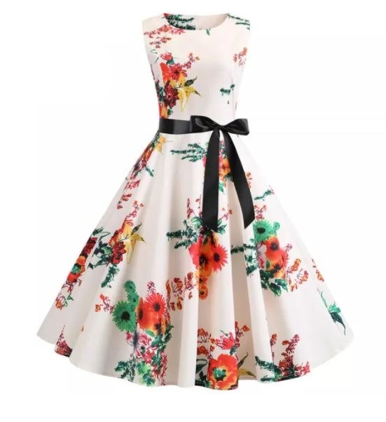 Beige Og Pink Vintage Flared Kjole