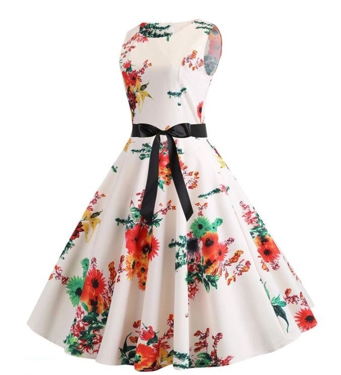 Beige Og Pink Vintage Flared Kjole