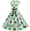 Vintage Hvid Polka Dot Flower Flared Kjole