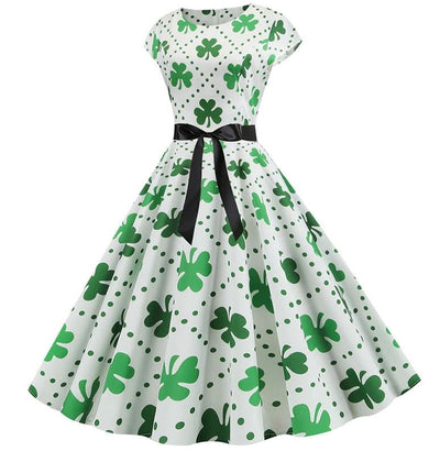 Vintage Hvid Polka Dot Flower Flared Kjole