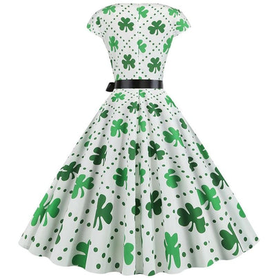 Vintage Hvid Polka Dot Flower Flared Kjole
