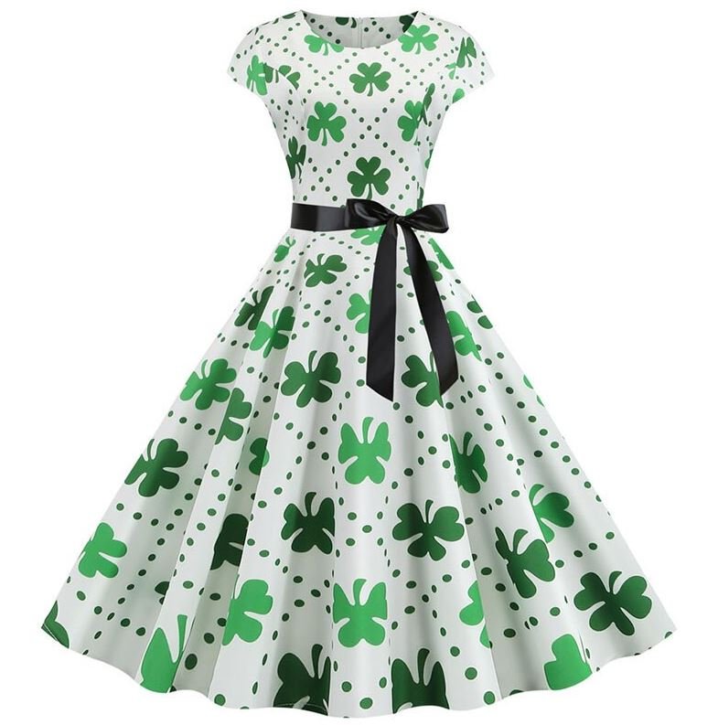 Vintage Hvid Polka Dot Flower Flared Kjole