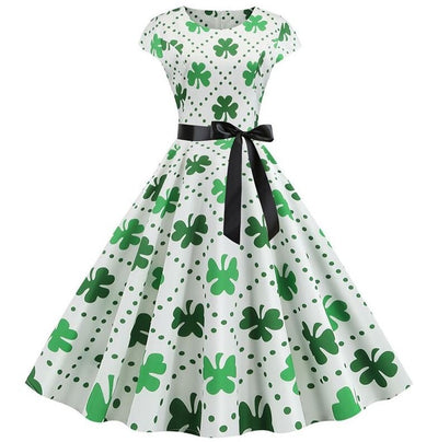 Vintage Hvid Polka Dot Flower Flared Kjole