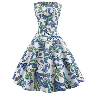Vintage Blue Flowers Flared Kjole