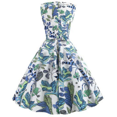 Vintage Blue Flowers Flared Kjole