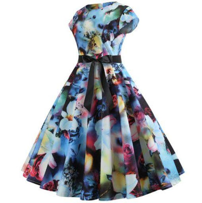 Vintage Pastel Flowers Flared Kjole