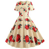 Vintage Gule Blomster Flared Kjole