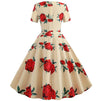 Vintage Gule Blomster Flared Kjole