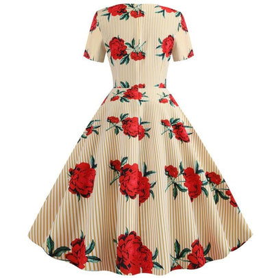 Vintage Gule Blomster Flared Kjole