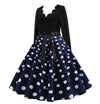 Vintage Flared Kjole Navy White Polka Dots