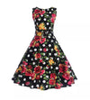 Vintage Navy Polka Dot Flowers Flared Kjole