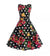 Vintage Navy Polka Dot Flowers Flared Kjole