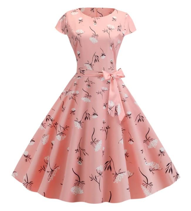 Vintage Pink Floral Flared Kjole