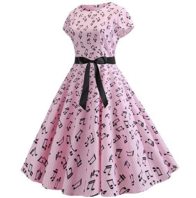 Vintage Flared Kjole Pink Musik
