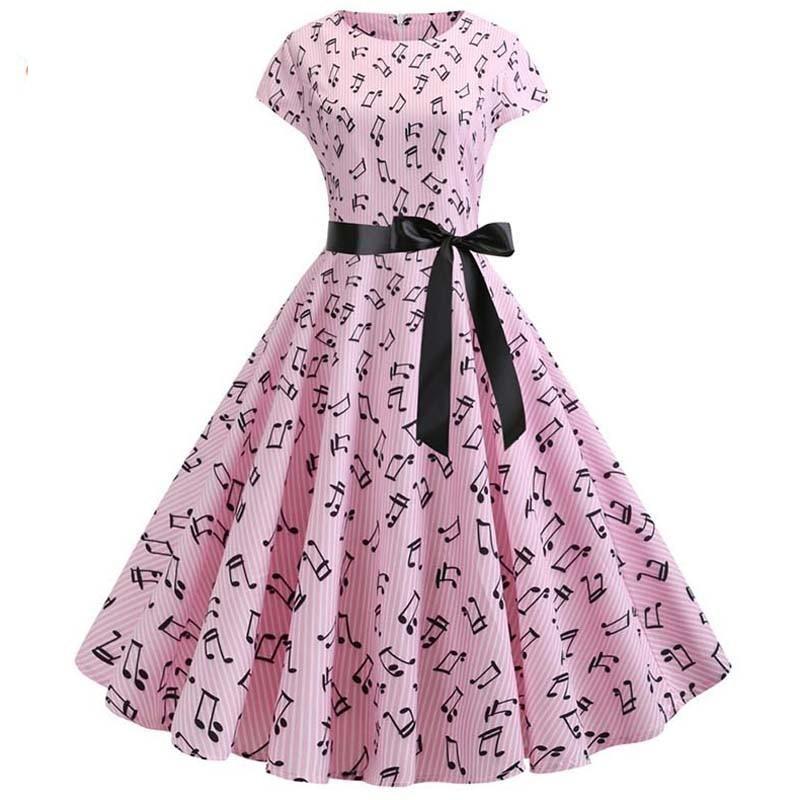Vintage Flared Kjole Pink Musik