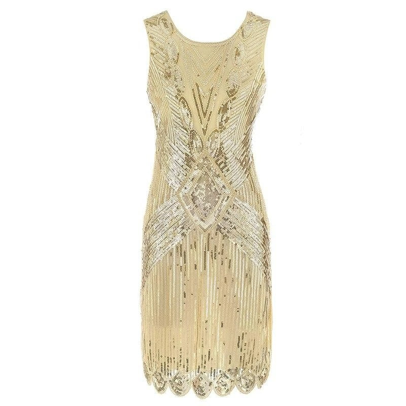 Kort Gatsby-Kjole I Beige Og Guld