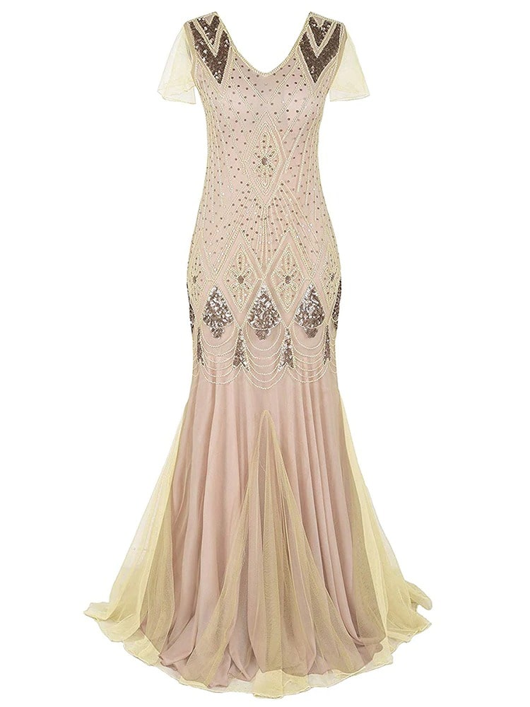 Elfenbensfarvet Haute Couture Lang Gatsby-Kjole
