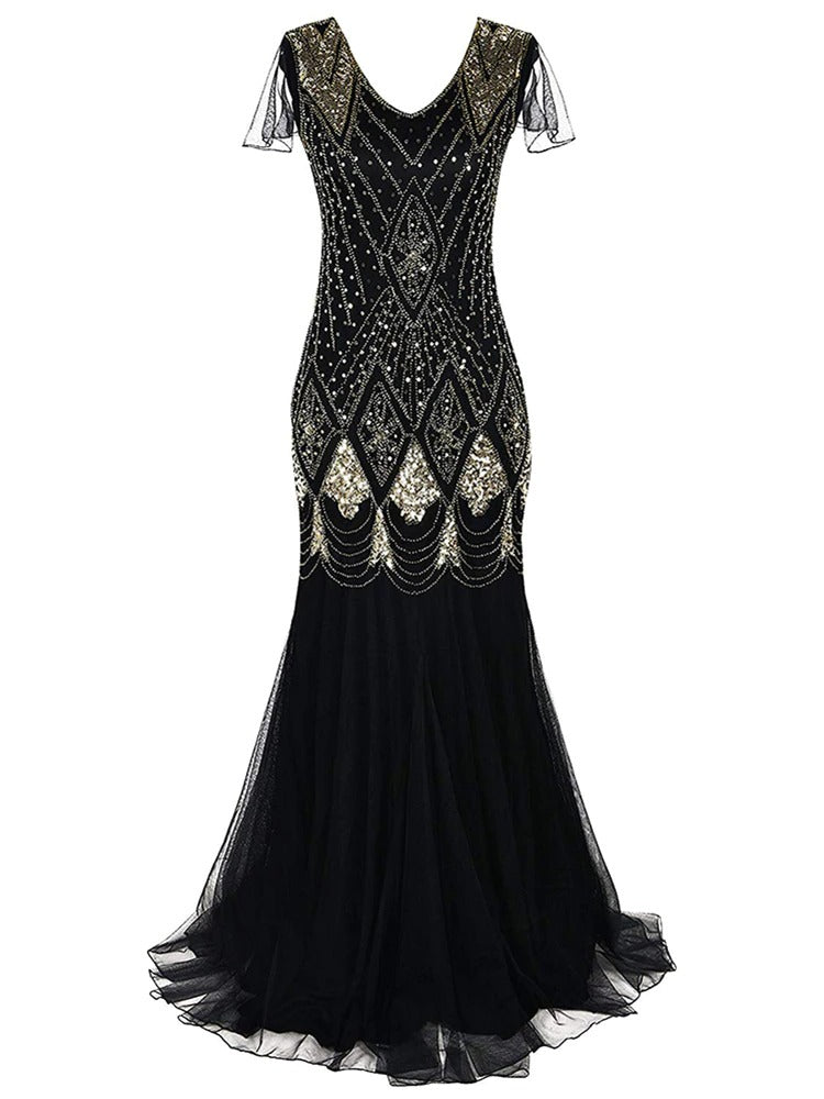 Sort Og Guld Lang Haute Couture Gatsby-Kjole