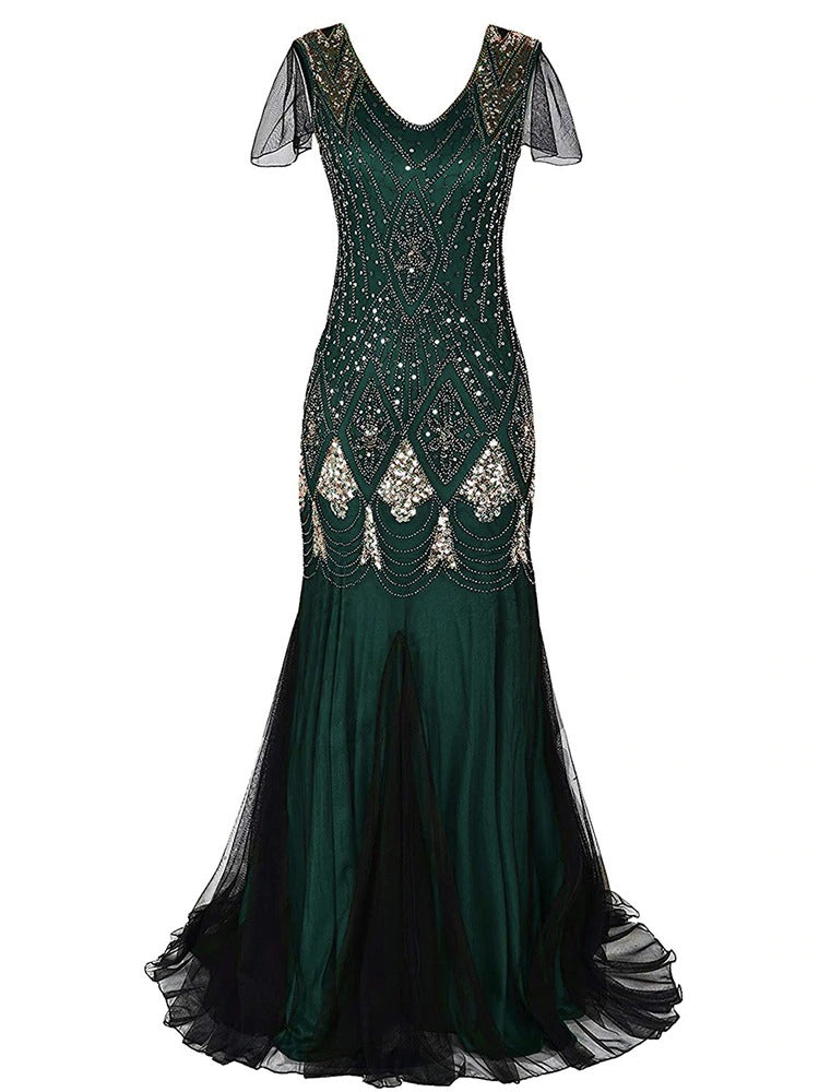 Lang Grøn Haute Couture Gatsby Kjole