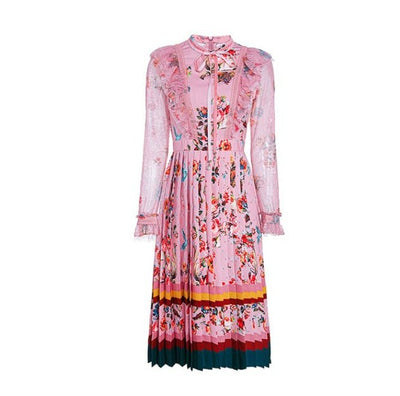 Lang Vintage Blomsterkjole Pink