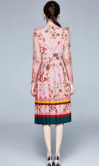 Lang Vintage Blomsterkjole Pink