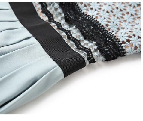 Lang Vintage Blå Flæsekjole