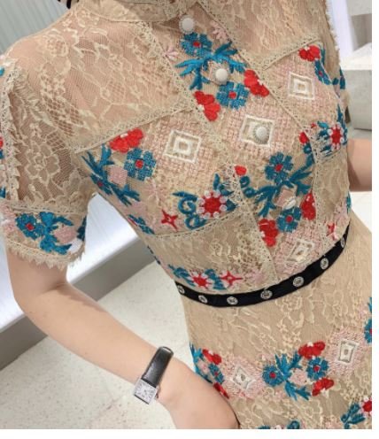 Lang Kjole Med Flæse Vintage Champagne