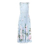 Vintage Blå Blomster Lang Kjole
