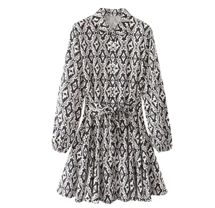 70'er Sort/Hvid Kjole Til Kvinder