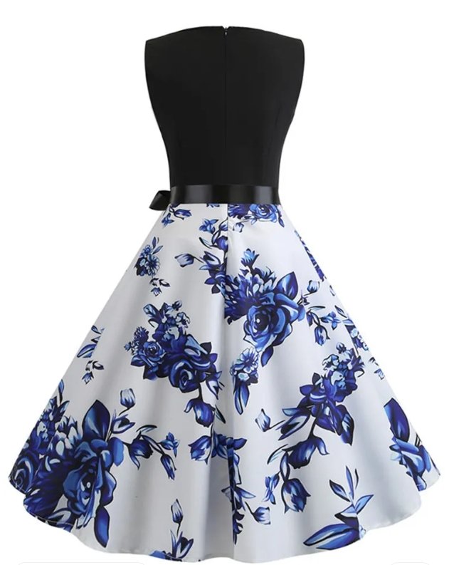 Blå Ærmeløs Retro Kjole