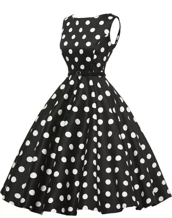 1950'erne Polka Dot Retro Pin-Up Rockabilly Kjole