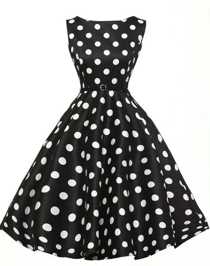 1950'erne Polka Dot Retro Pin-Up Rockabilly Kjole