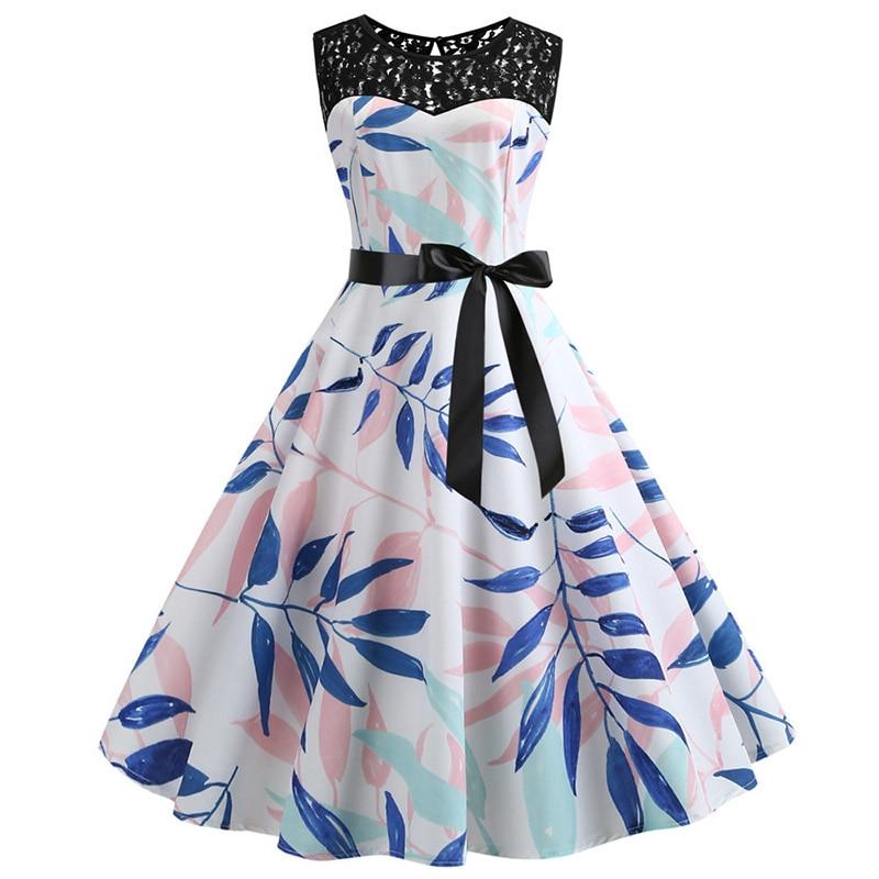 Vintage Blue Flower Trapeze Kjole